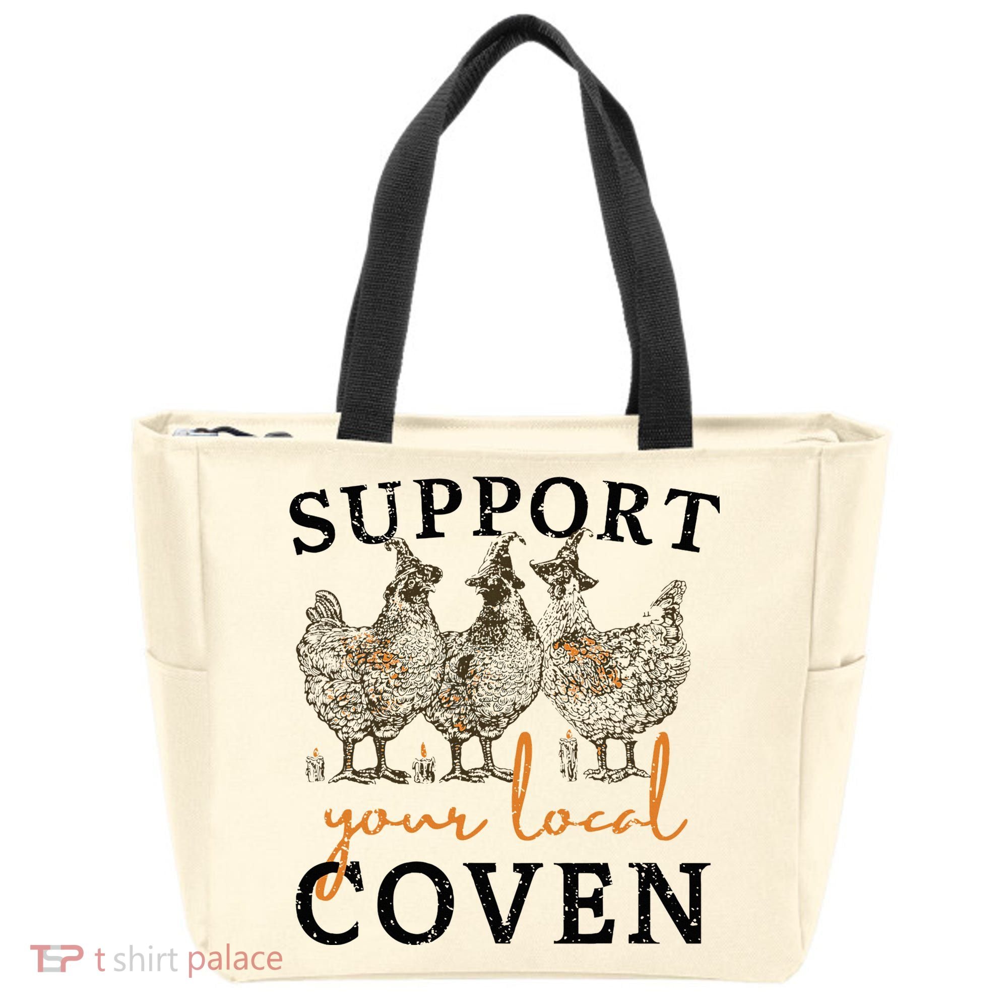 Chicken Support Your Local Coven Witch Girl Farm Lover Tote Bag