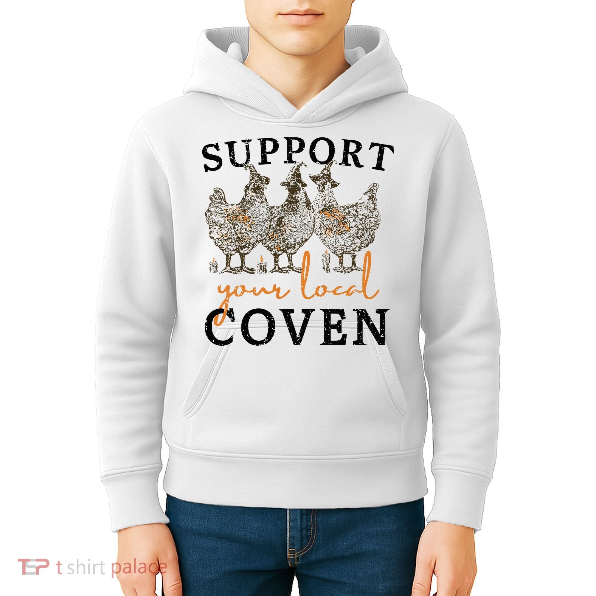 Chicken Support Your Local Coven Witch Girl Farm Lover Kids Hoodie