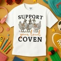Chicken Support Your Local Coven Witch Girl Farm Lover Kids T-Shirt thumb 3