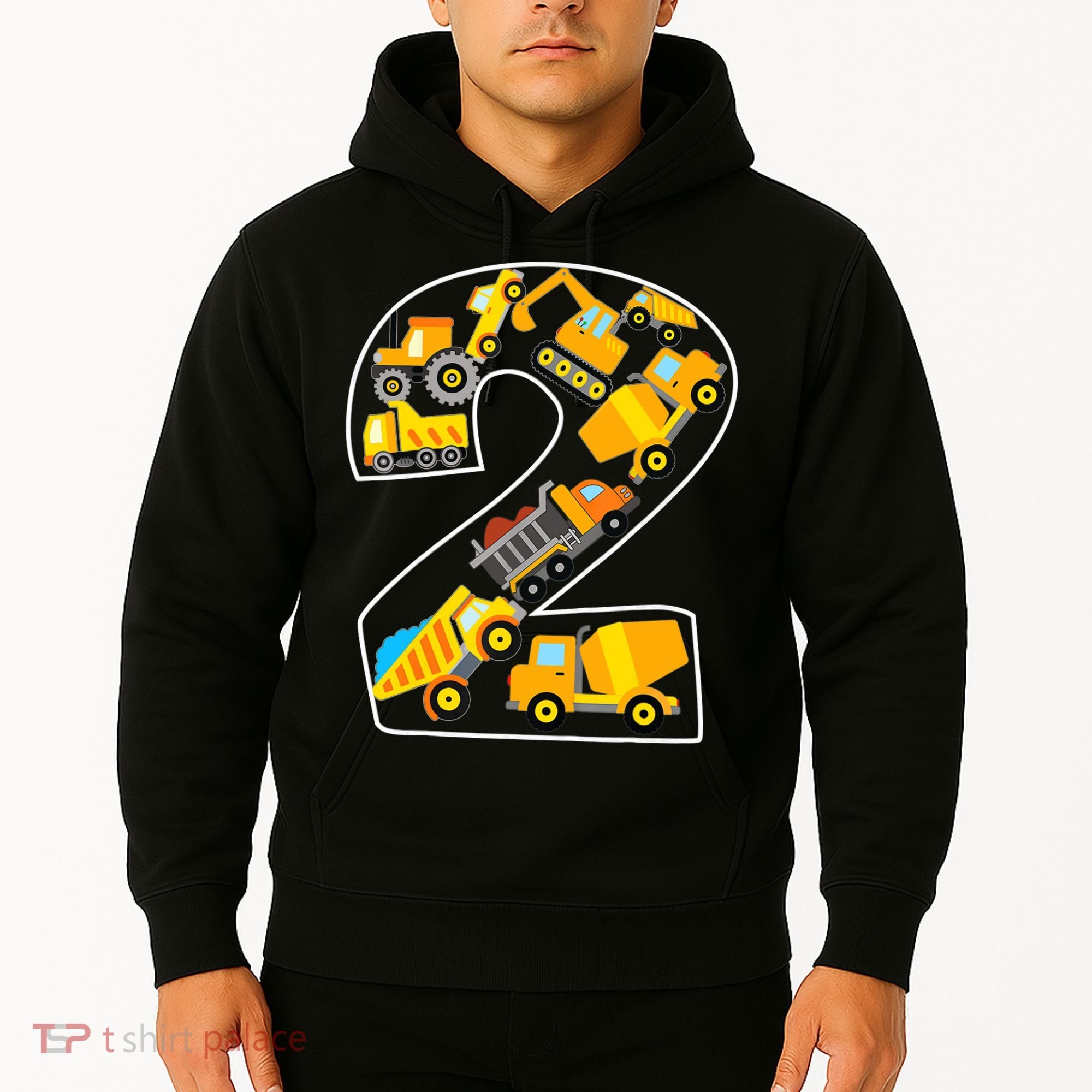 Construction Truck 2nd Birthday 2 Years Old Digger Builder Hoodie
