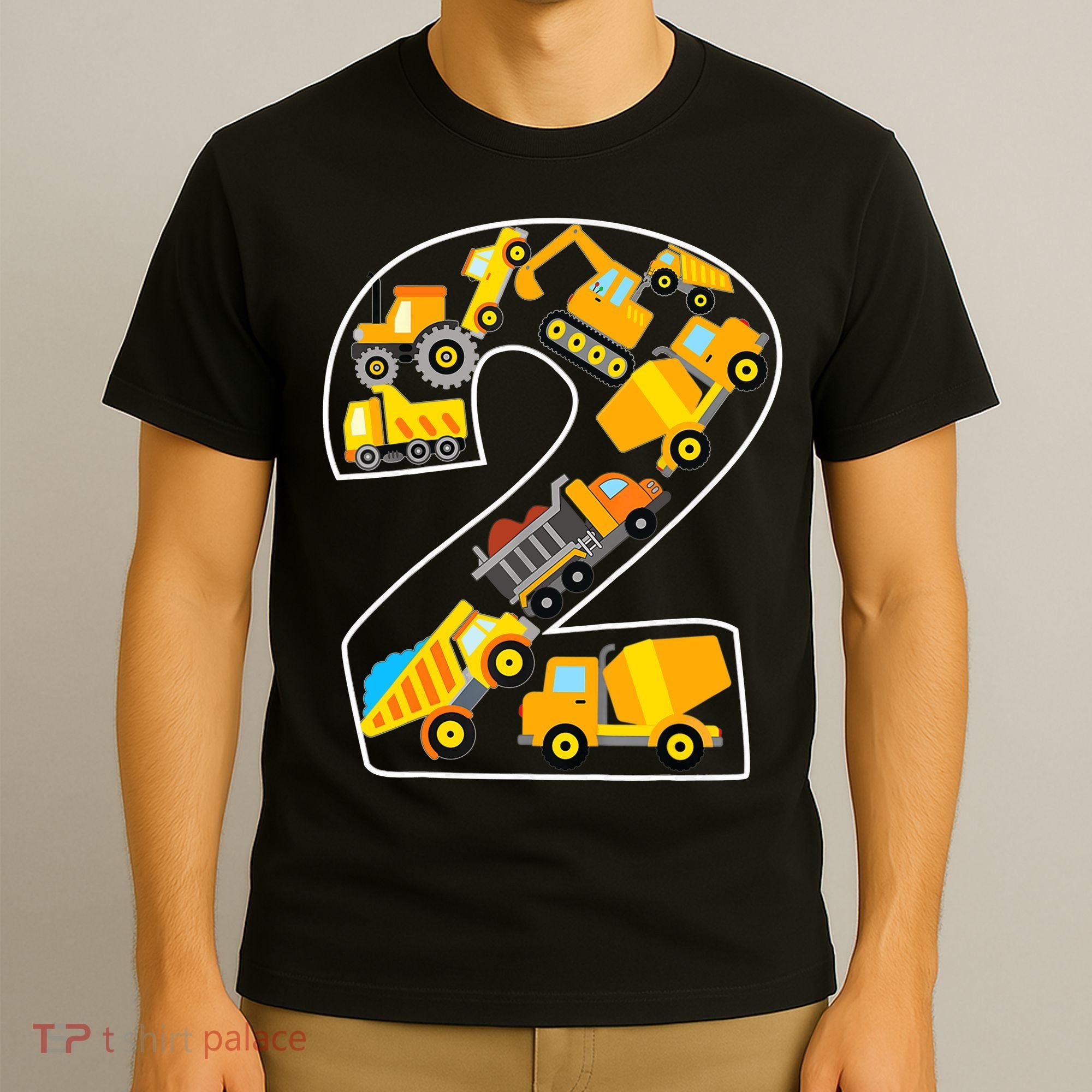Construction Truck 2nd Birthday 2 Years Old Digger Builder T-Shirt