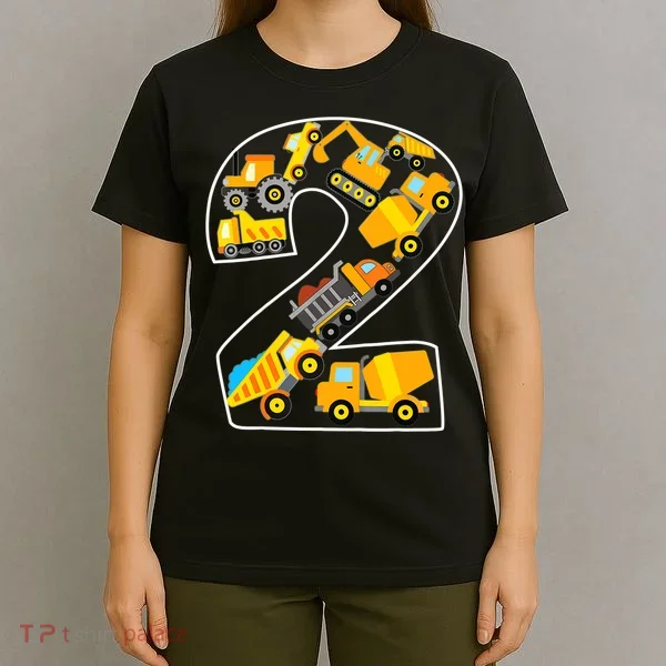 Construction Truck 2nd Birthday 2 Years Old Digger Builder T-Shirt