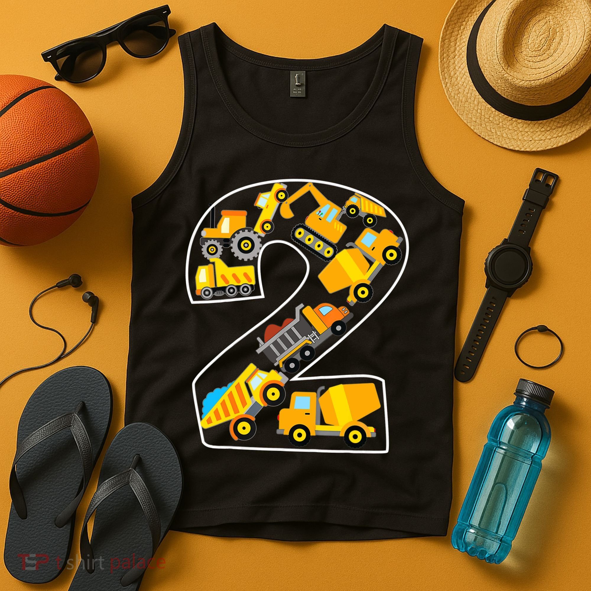 Construction Truck 2nd Birthday 2 Years Old Digger Builder Tank Top