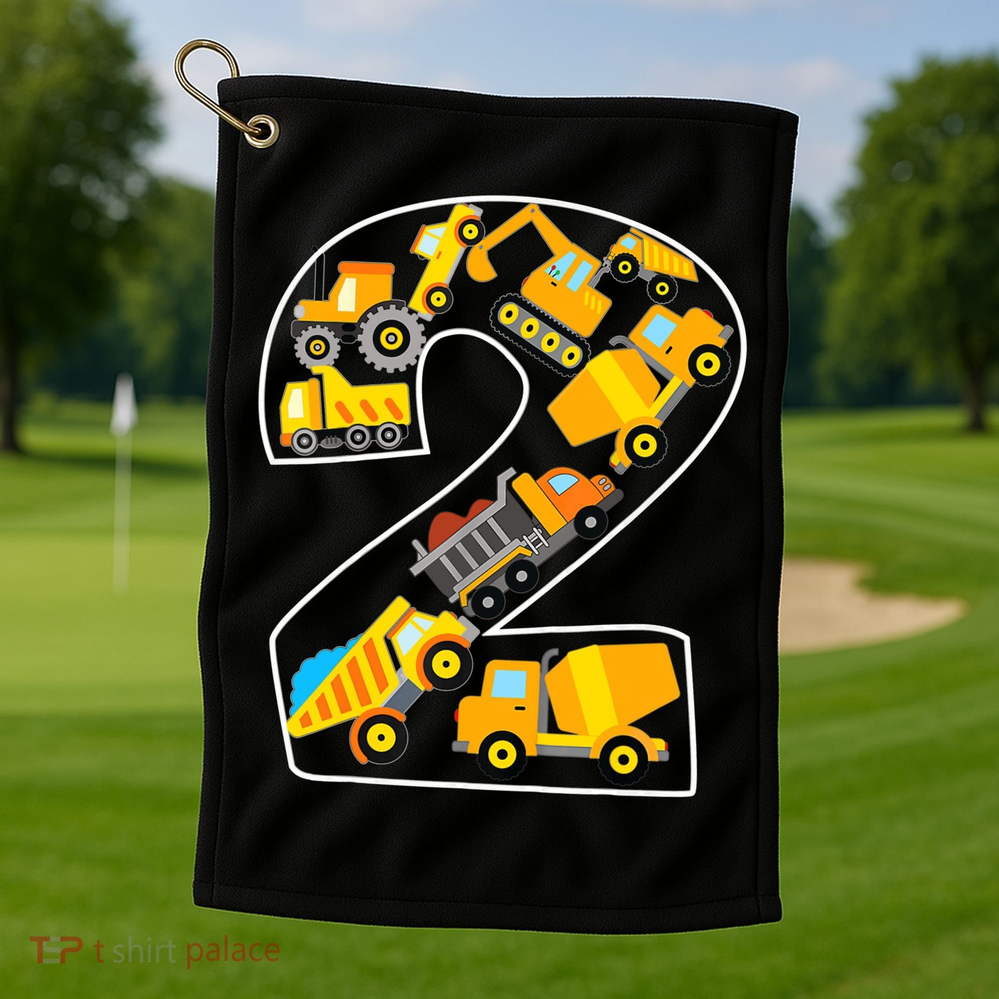 Construction Truck 2nd Birthday 2 Years Old Digger Builder Golf Towel