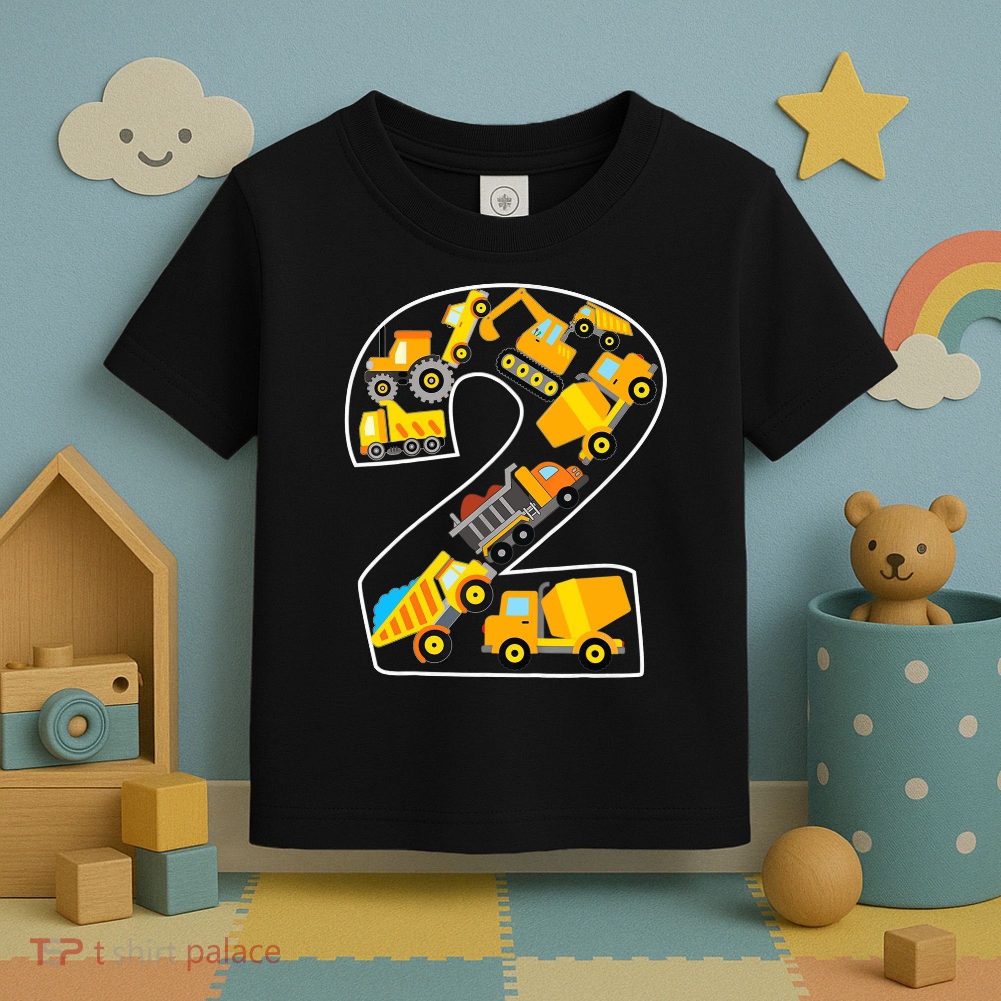 Construction Truck 2nd Birthday 2 Years Old Digger Builder Toddler T-Shirt