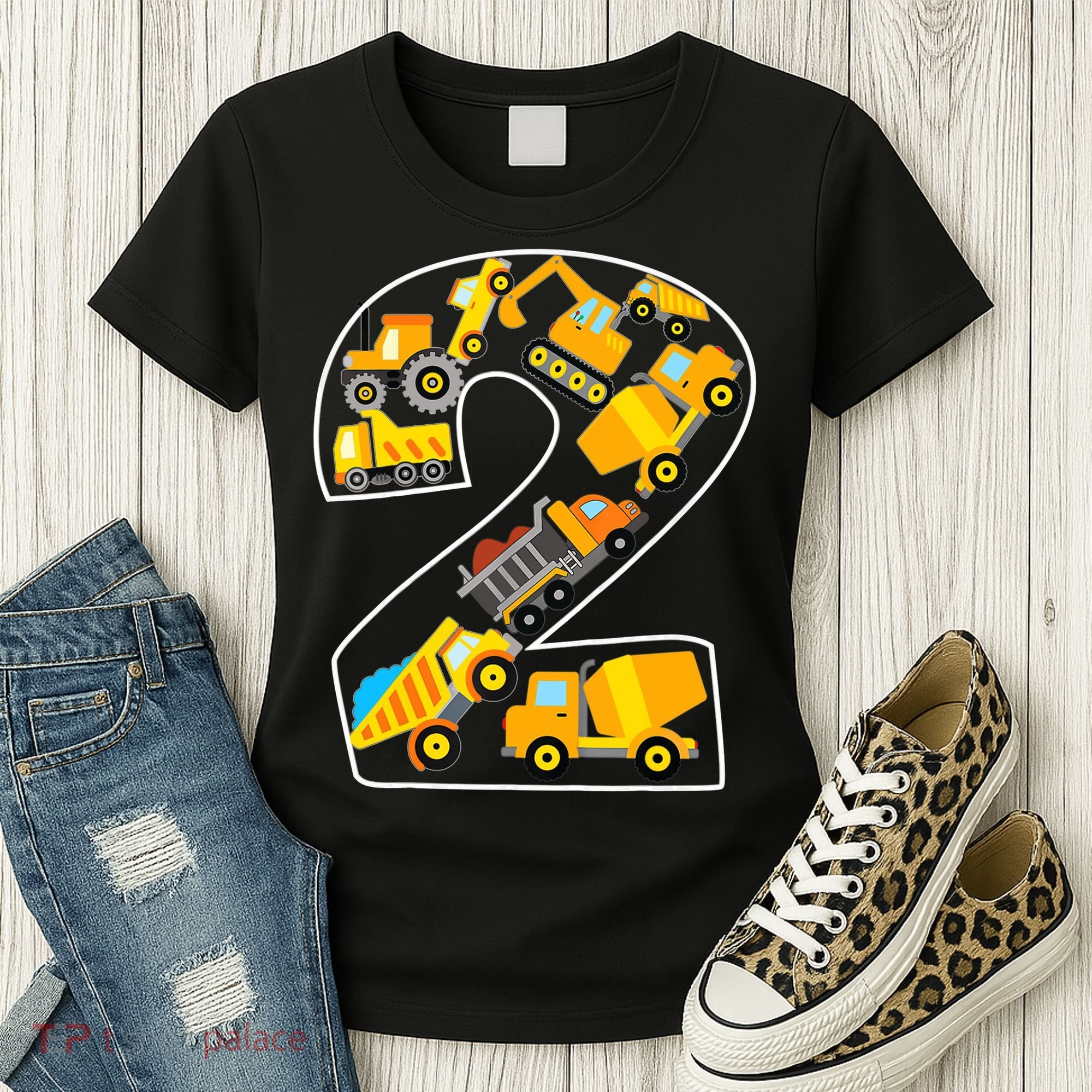 Construction Truck 2nd Birthday 2 Years Old Digger Builder Women's T-Shirt