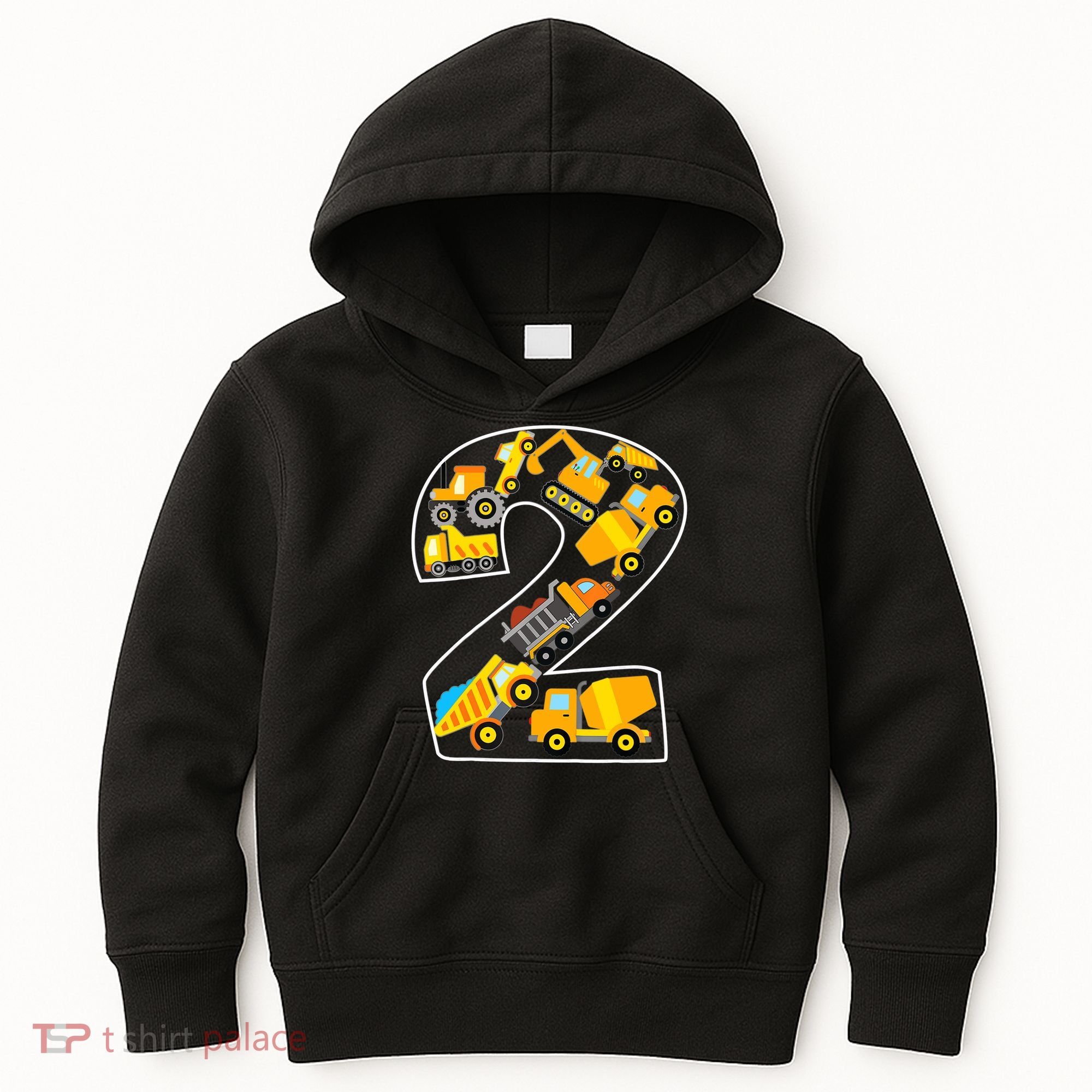Construction Truck 2nd Birthday 2 Years Old Digger Builder Kids Hoodie