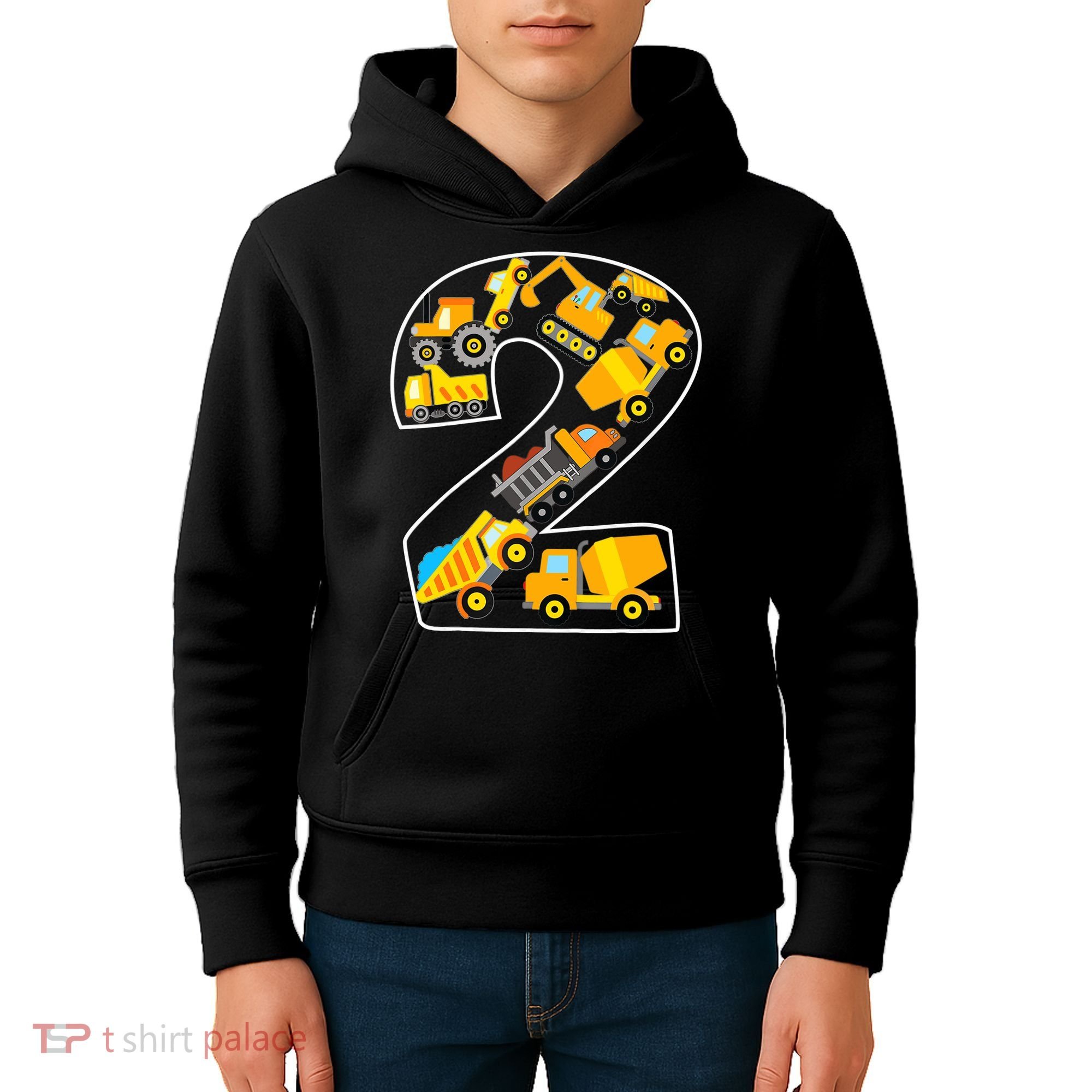 Construction Truck 2nd Birthday 2 Years Old Digger Builder Kids Hoodie