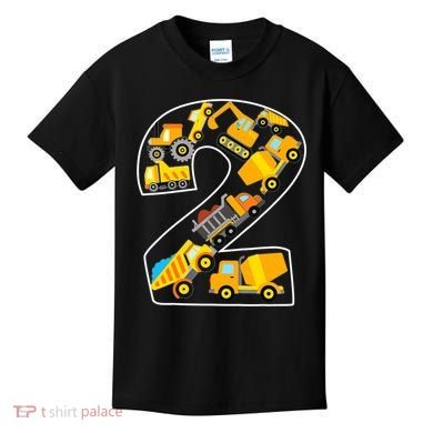 Construction Truck 2nd Birthday 2 Years Old Digger Builder Kids T-Shirt