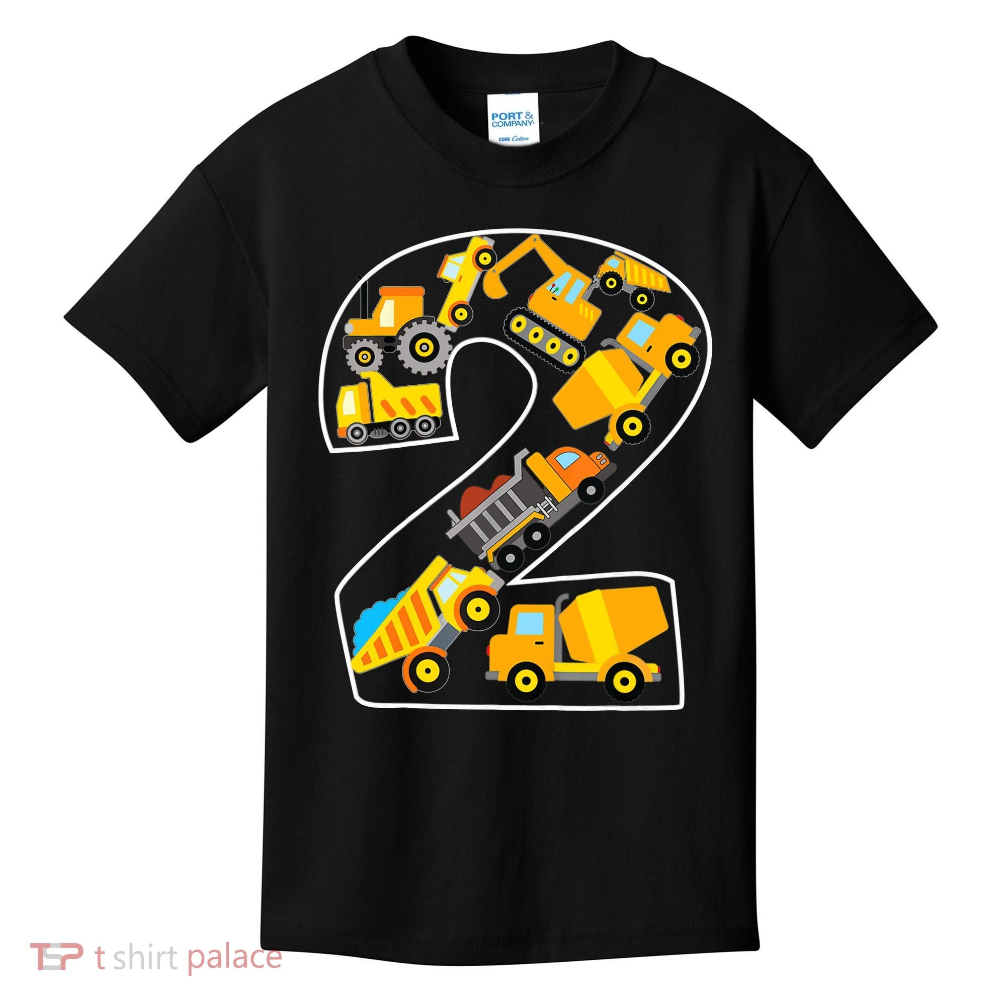 Construction Truck 2nd Birthday 2 Years Old Digger Builder Kids T-Shirt