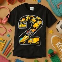 Construction Truck 2nd Birthday 2 Years Old Digger Builder Kids T-Shirt thumb 3