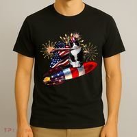 Cat Tuxedo 4th Of July Rocket With Fireworks USA Patriotic T-Shirt thumb 3