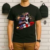 Cat Tuxedo 4th Of July Rocket With Fireworks USA Patriotic T-Shirt thumb 6