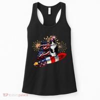 Cat Tuxedo 4th Of July Rocket With Fireworks USA Patriotic Women's Tank Top thumb 0
