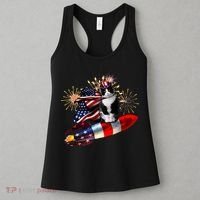 Cat Tuxedo 4th Of July Rocket With Fireworks USA Patriotic Women's Tank Top thumb 3
