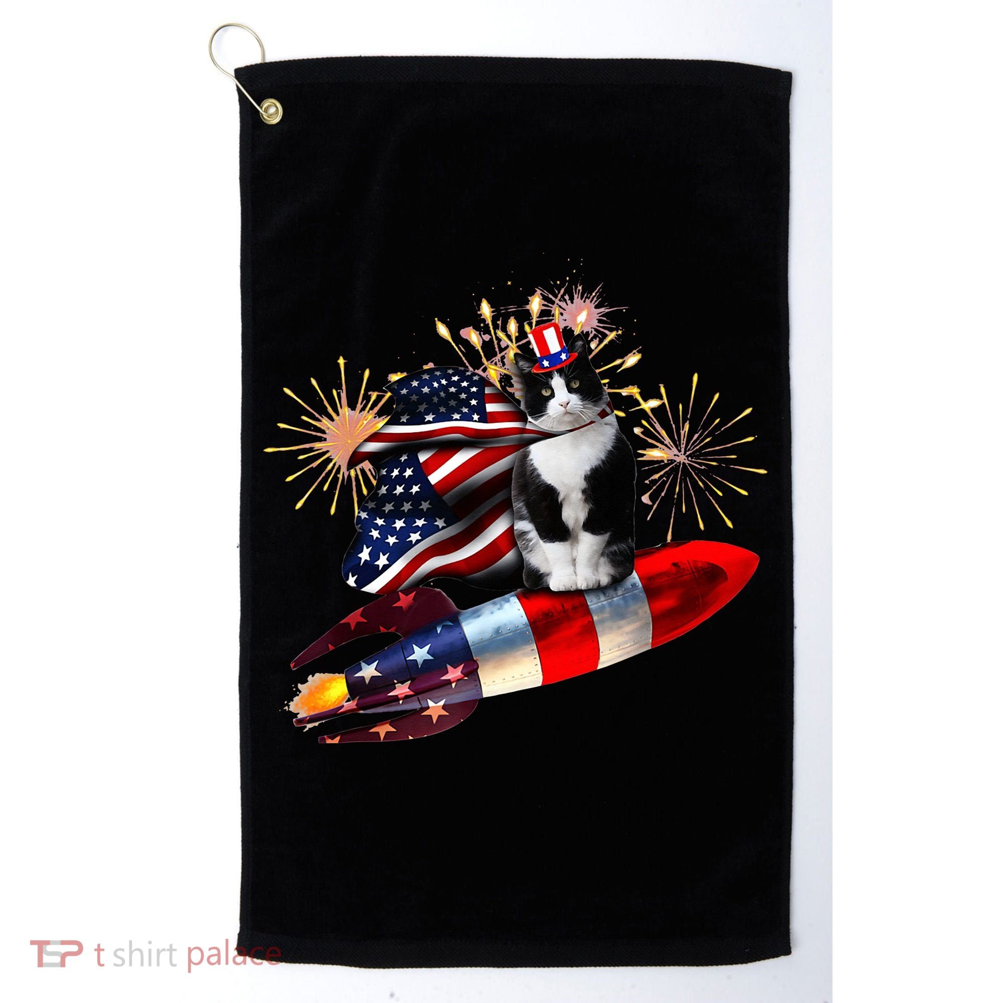 Cat Tuxedo 4th Of July Rocket With Fireworks USA Patriotic Golf Towel