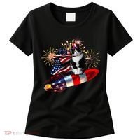 Cat Tuxedo 4th Of July Rocket With Fireworks USA Patriotic Women's T-Shirt thumb 0