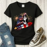 Cat Tuxedo 4th Of July Rocket With Fireworks USA Patriotic Women's T-Shirt thumb 3