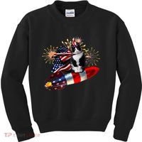 Cat Tuxedo 4th Of July Rocket With Fireworks USA Patriotic Kids Sweatshirt thumb 0