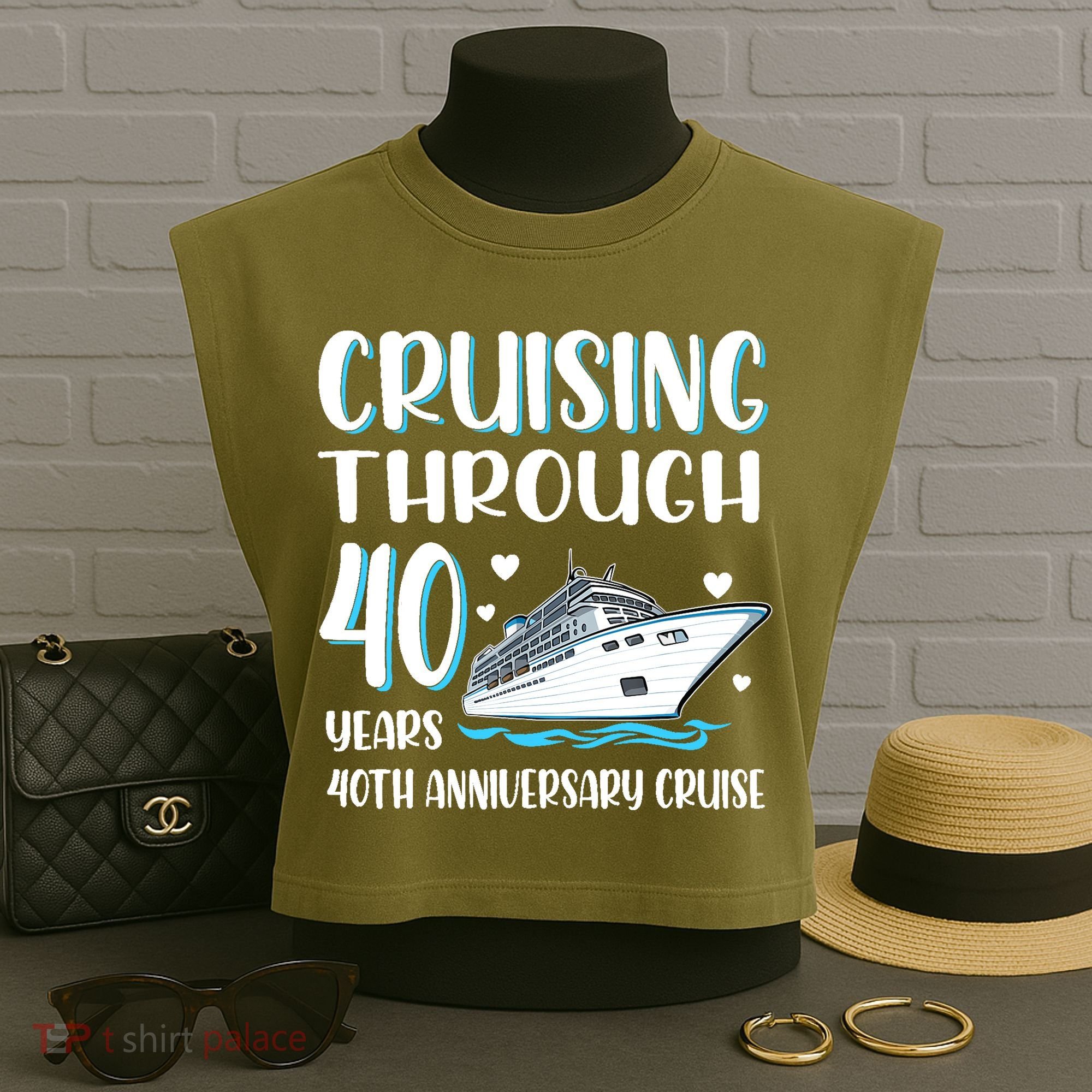 Cruising Through 40 Years 40th Anniversary Couple Cruise Garment-Dyed Women's Muscle Tee