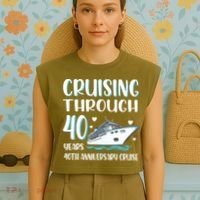 Cruising Through 40 Years 40th Anniversary Couple Cruise Garment-Dyed Women's Muscle Tee thumb 4
