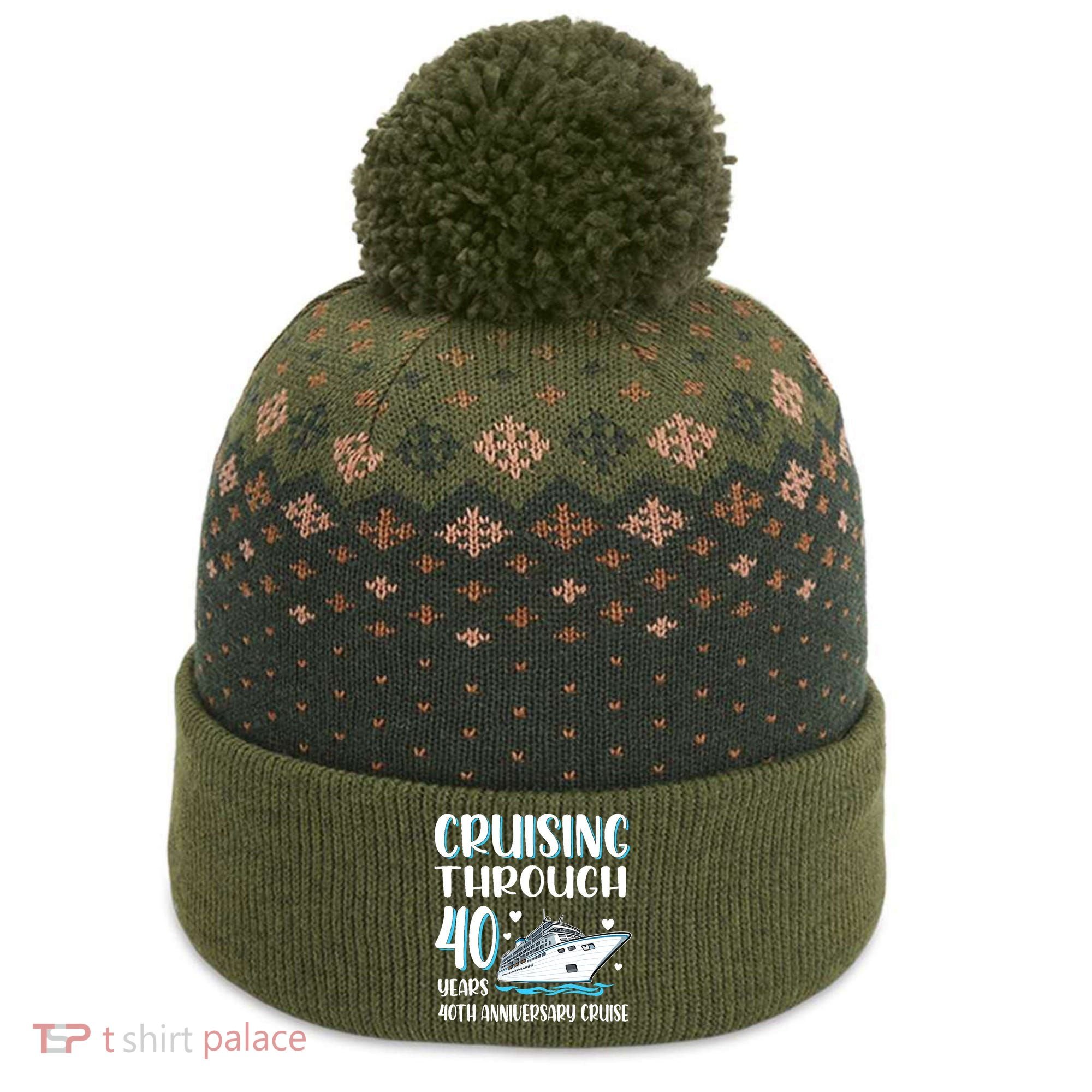 Cruising Through 40 Years 40th Anniversary Couple Cruise The Baniff Cuffed Pom Beanie