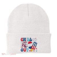 Chill The 4th Out American Flag Patriotic Freedom Beanie thumb 0