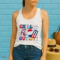 Chill The 4th Out American Flag Patriotic Freedom Women's Tank Top thumb 2