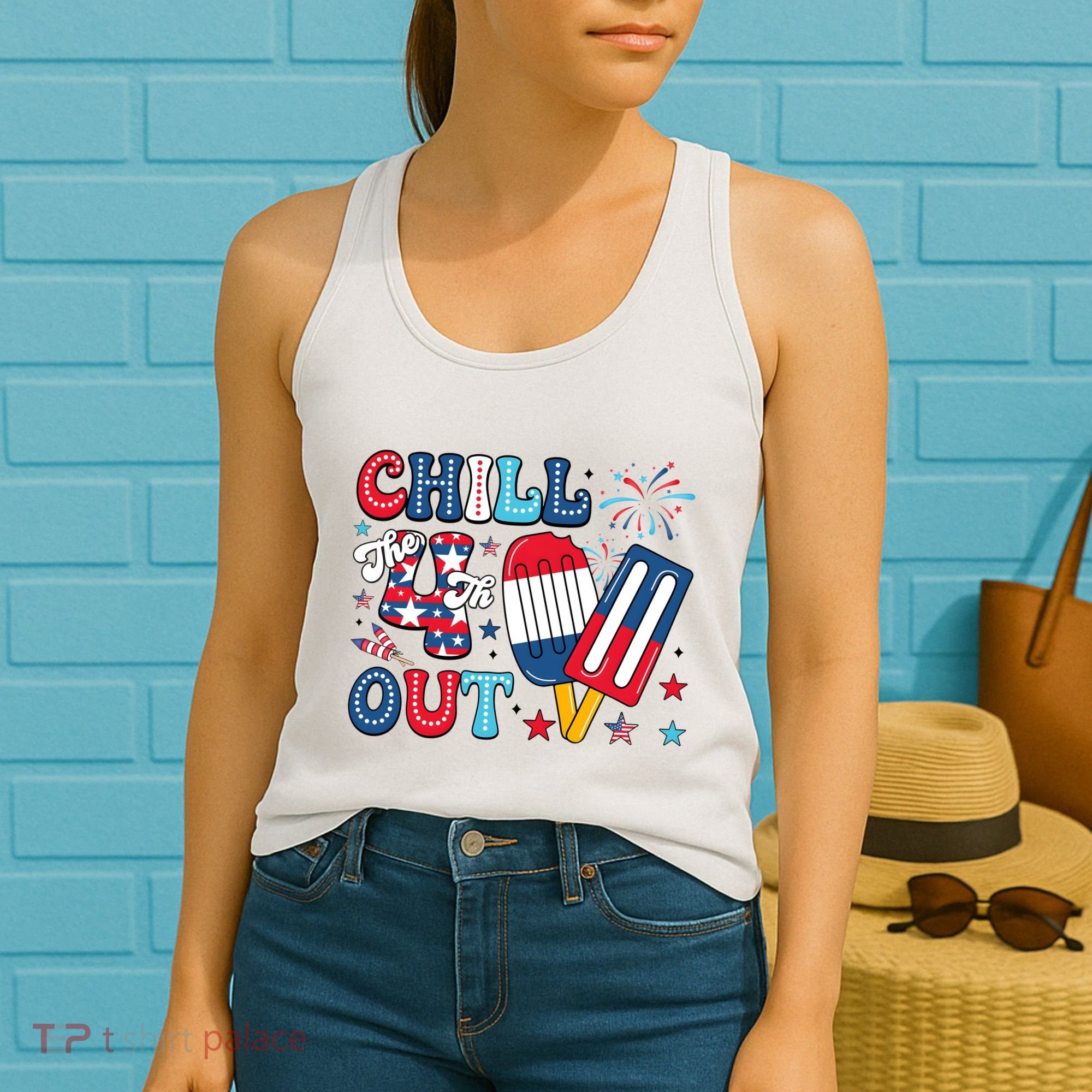 Chill The 4th Out American Flag Patriotic Freedom Women's Tank Top