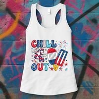 Chill The 4th Out American Flag Patriotic Freedom Women's Tank Top thumb 3