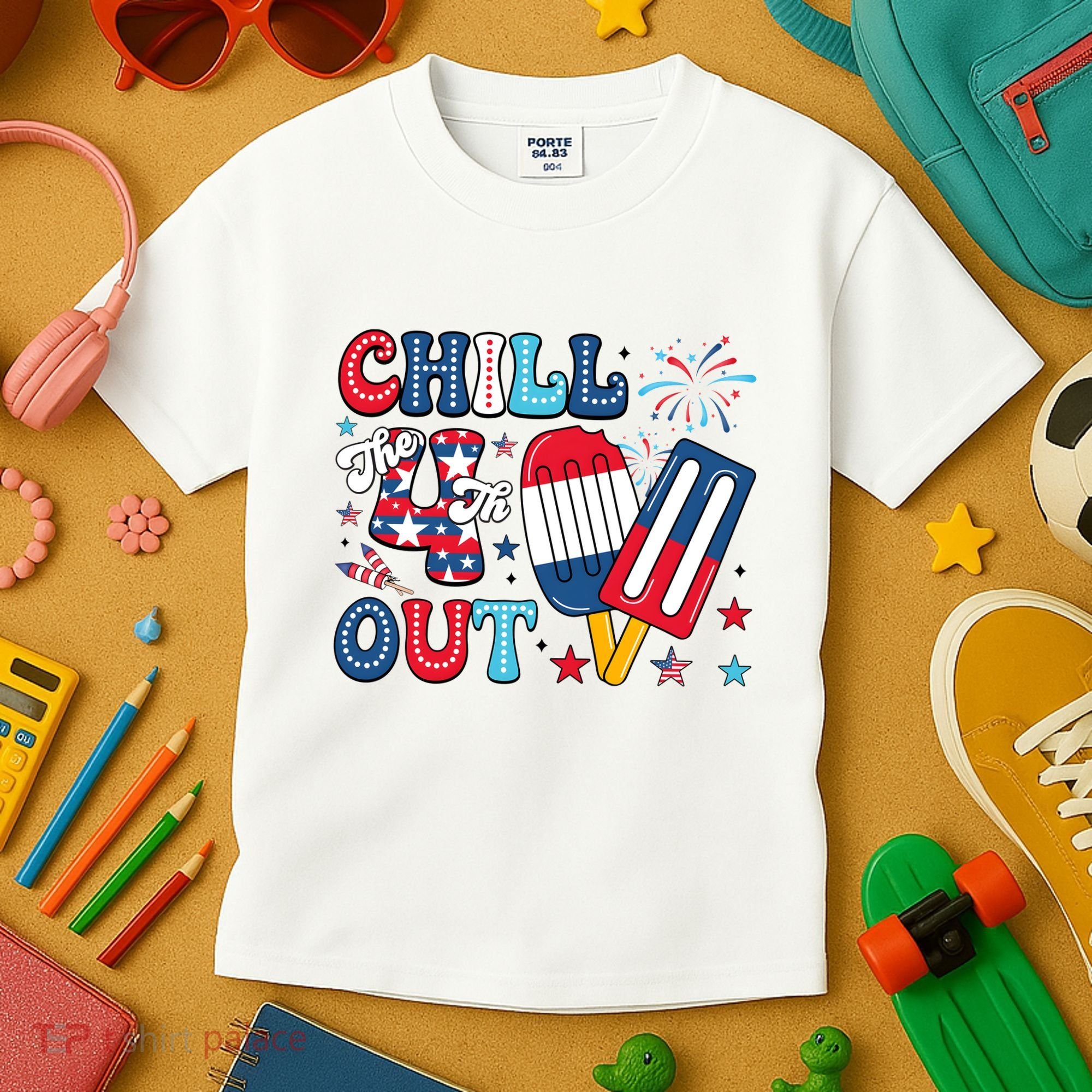 Chill The 4th Out American Flag Patriotic Freedom Kids T-Shirt