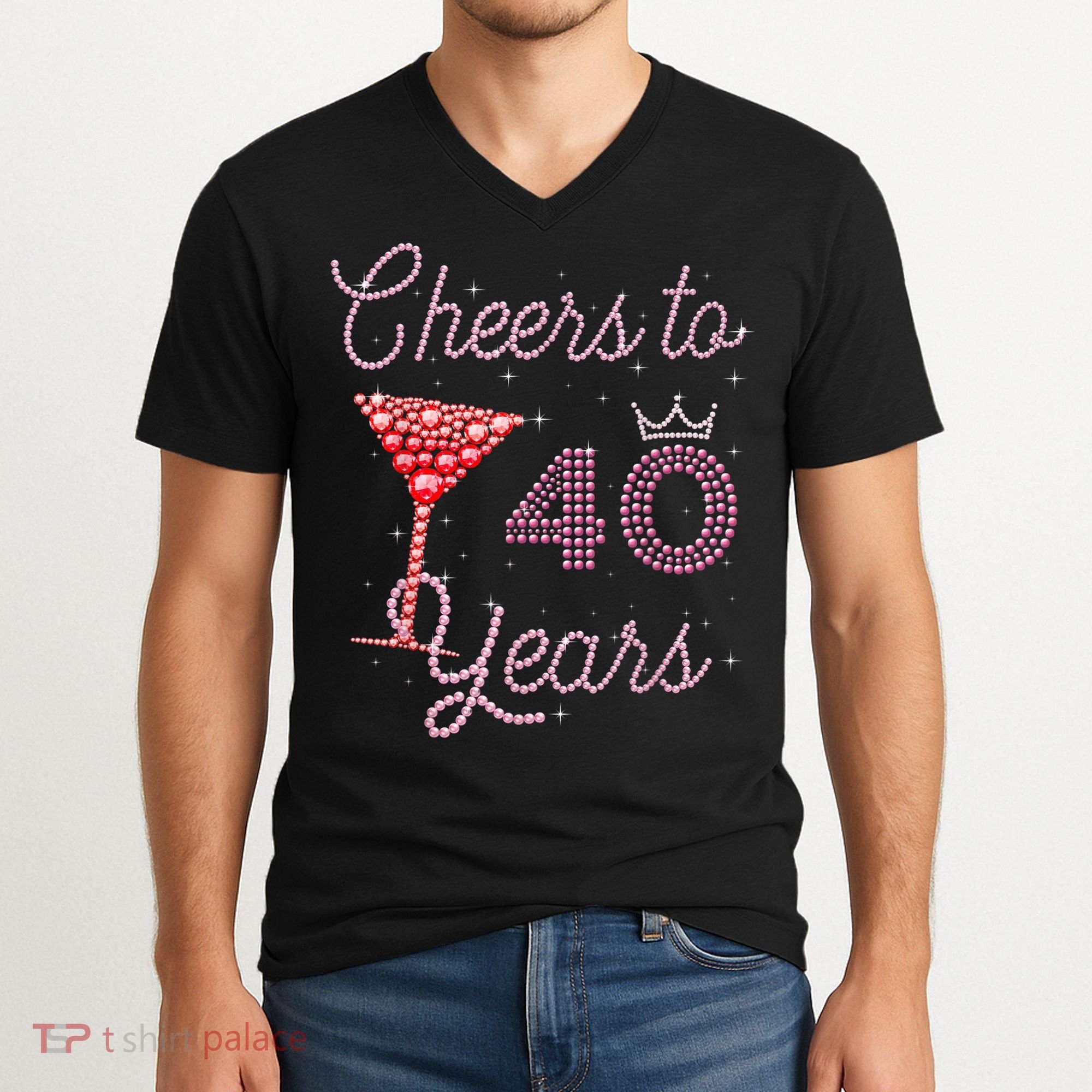 Cheers To 40 Years 40th Birthday 40 Years Old Bday V-Neck T-Shirt