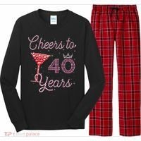Cheers To 40 Years 40th Birthday 40 Years Old Bday Long Sleeve Pajama Set thumb 0