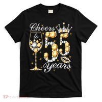 Cheers To 55 Years Old Happy 55th Birthday Queen Drink Wine T-Shirt thumb 0