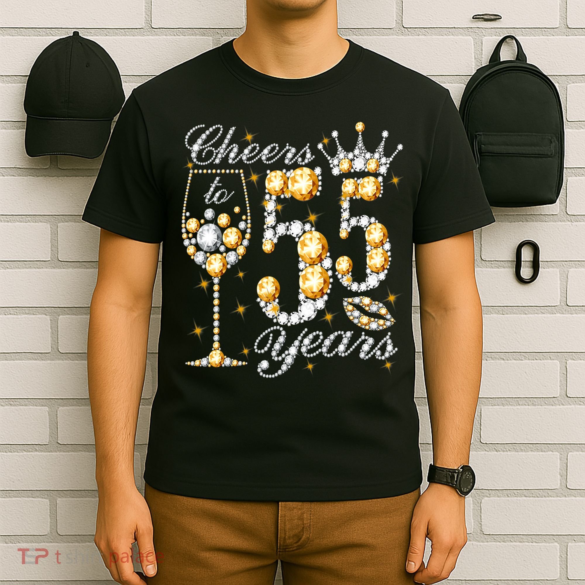 Cheers To 55 Years Old Happy 55th Birthday Queen Drink Wine T-Shirt