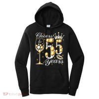 Cheers To 55 Years Old Happy 55th Birthday Queen Drink Wine Women's Hoodie thumb 0