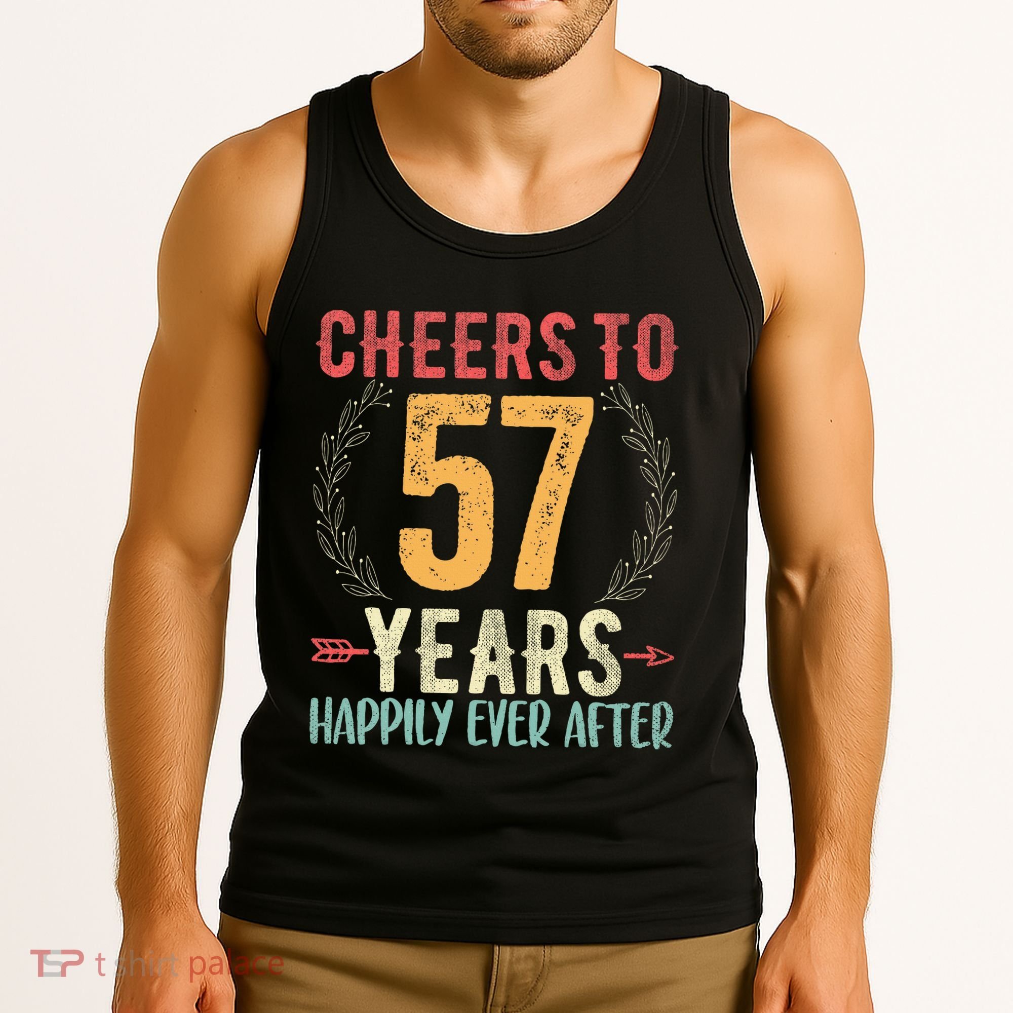 Cheers To 57 Years 57th Wedding Anniversary Husband Wife Tank Top