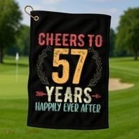 Cheers To 57 Years 57th Wedding Anniversary Husband Wife Golf Towel thumb 1