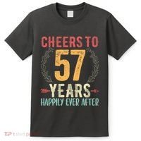 Cheers To 57 Years 57th Wedding Anniversary Husband Wife T-Shirt thumb 0
