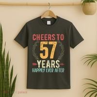 Cheers To 57 Years 57th Wedding Anniversary Husband Wife T-Shirt thumb 2