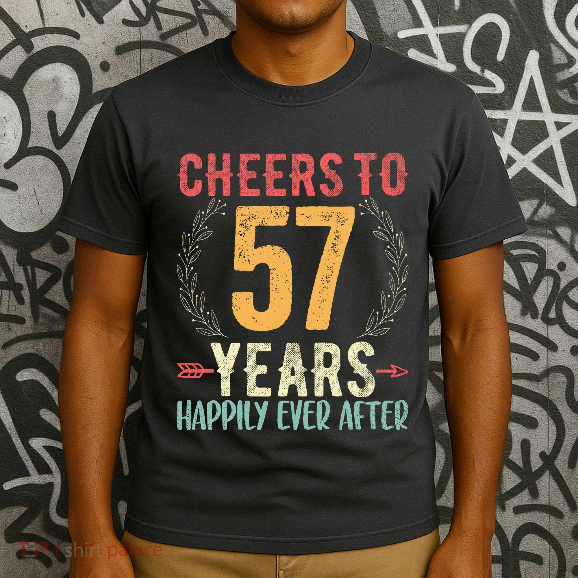 Cheers To 57 Years 57th Wedding Anniversary Husband Wife T-Shirt