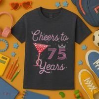 Cheers To 75 Years 75th Birthday Present 75 Years Old Bday Kids T-Shirt thumb 3