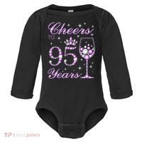Cheers To 95 Years Old Purple Crown 95th Birthday Baby Long Sleeve Bodysuit thumb 0
