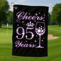 Cheers To 95 Years Old Purple Crown 95th Birthday Golf Towel thumb 1
