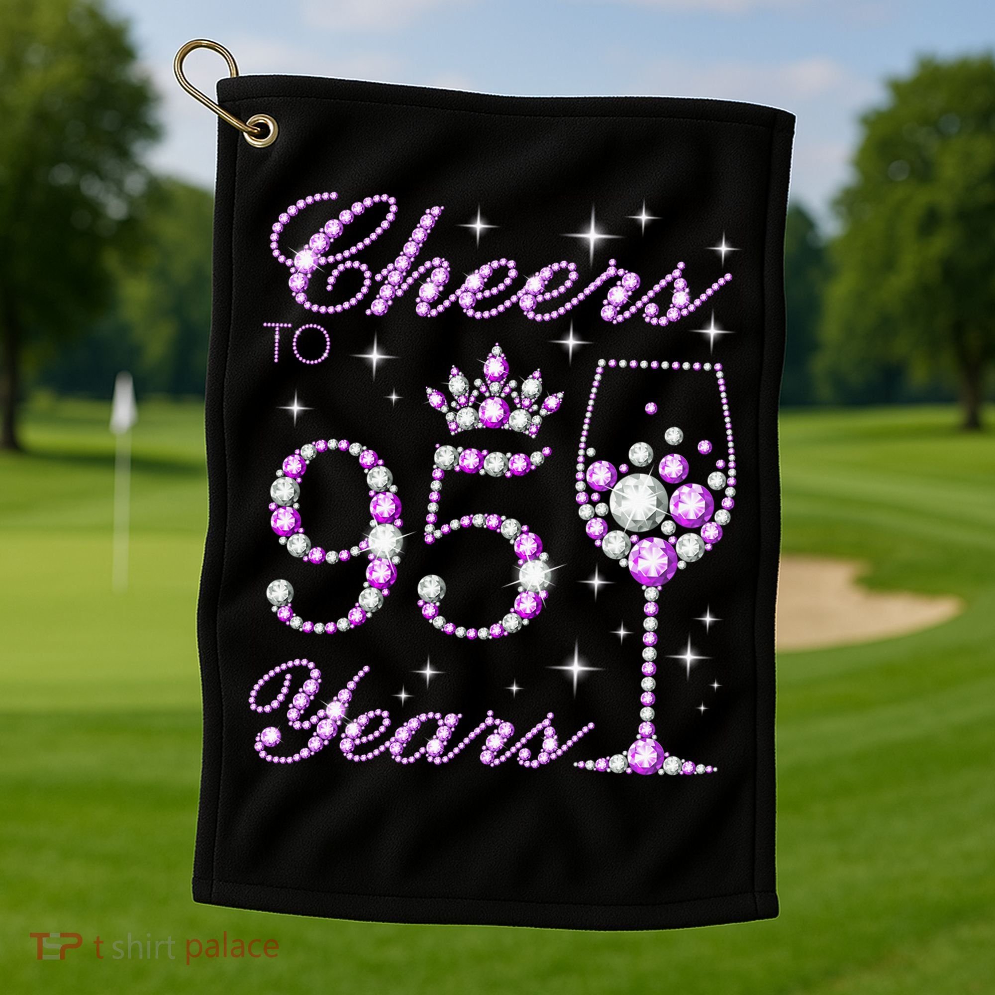 Cheers To 95 Years Old Purple Crown 95th Birthday Golf Towel