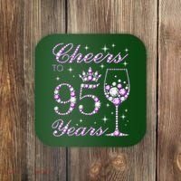 Cheers To 95 Years Old Purple Crown 95th Birthday Coaster thumb 0