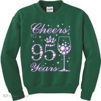 Cheers To 95 Years Old Purple Crown 95th Birthday Kids Sweatshirt thumb 0
