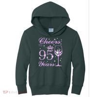 Cheers To 95 Years Old Purple Crown 95th Birthday Kids Hoodie thumb 0