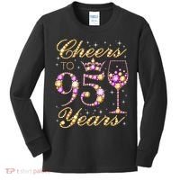 Cheers To 95 Years Old Queen 95th Birthday Party Kids Long Sleeve Shirt thumb 0