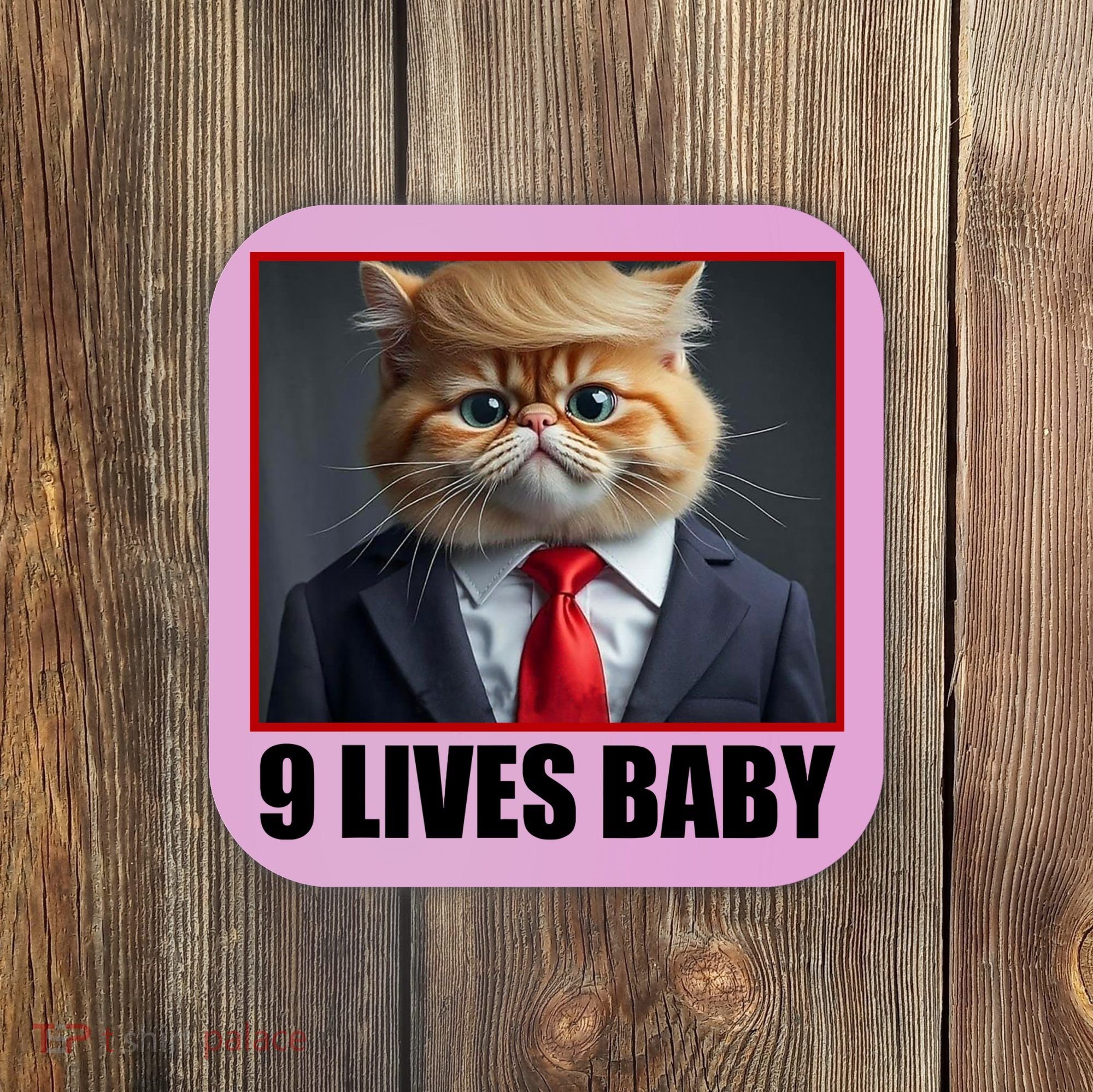 Cat Trump 9 Lives Baby Coaster